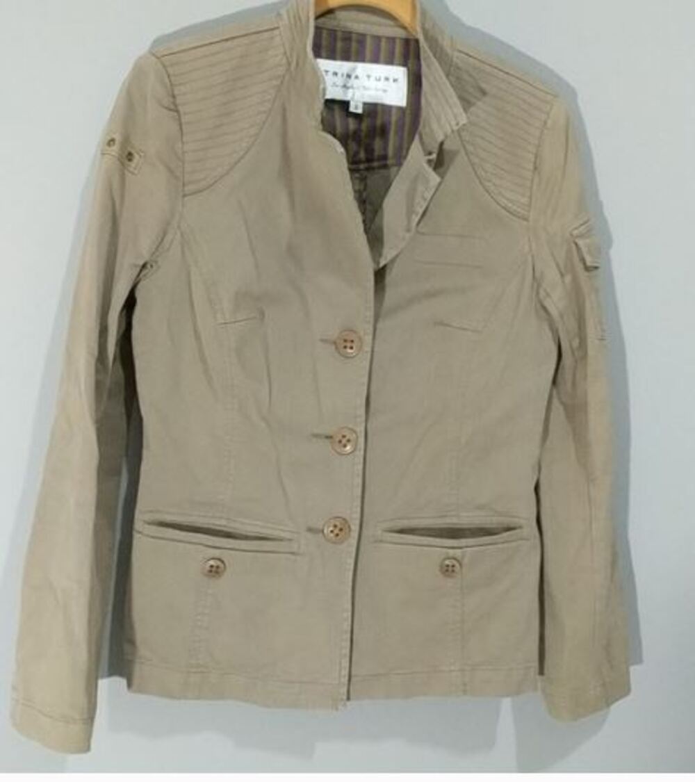 Vintage TRINA TURK Khaki Twill Lightweight Cotton Utility Jacket Size 2
